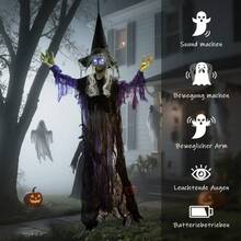 183 Cm Life-Size Halloween Witch Hanging Decoration, With Glowing LED Eyes, Spooky Halloween Decor, Indoor Party Accessory, Battery-Powered. - View 2