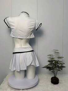 Flight Attendant Uniform Cosplay Costume, Student Uniform, Valentine's Day, Halloween, Party Outfit, Women's Dress Up Party Set - White - View 5