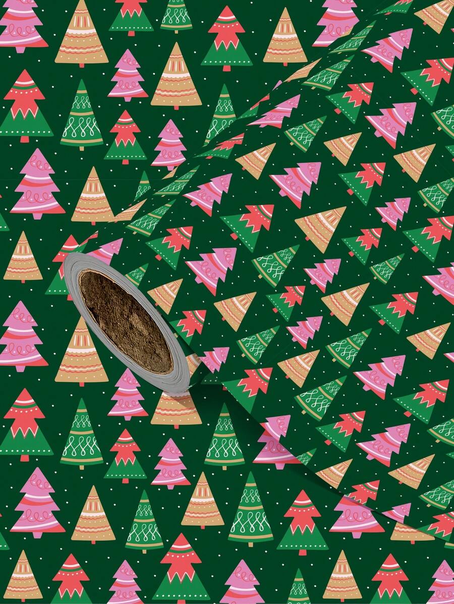 1 Roll Of Christmas Gift Wrapping Paper With Colorful Christmas Tree Patterns;Perfect For Christmas Gift Wrapping,Decorating For Christmas Parties,Home Festive Decoration,DIY Craft,Festive Favour Wrapping 1 Roll Size: 43 Cm X 300 Cm. - A - View 1