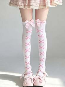 Élanzette 1 Pair Bow Y2K Lolita Over-The-Knee Socks Japanese JK Sweet Thigh-High Socks - Multicolor - View 10