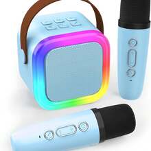 Mini Máquina de Karaoke para Niños y Adultos, Bocina Bluetooth Portátil con 2 Micrófonos Inalámbricos, Juguete y Regalo de Cumpleaños para Niñas de 4, 5, 6, 7, 8, 9, 10, 11, 12+ años, Ideal para Fiestas en Casa y Familia - Azul - Ver 8