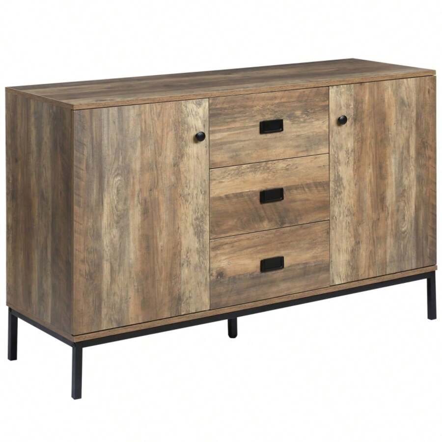 Modern White And Gold Sideboard On-Site - Rustic Brown + Engineered Wood - View 1