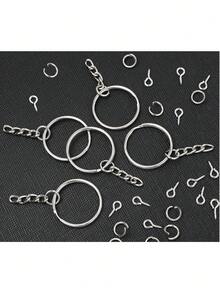 300pcs Key Rings, 100pcs 25mm Keychain With Chains, 100pcs Split Rings, 100pcs Screw Eye Pins, Suitable For Resin, Crafts And Keychain Making, Car Accessories, Bag Charms, Campus Goth Y2K Style - Silver - View 3