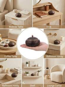 1pc Solid Walnut Wood Incense Burner With Vintage Hollow Carved Metal Lid, Incense Holder For Coil And Stick Incense, Zen Decor For Tea Room, Bedroom, Meditation, Ramadan, Eid, Christmas, Housewarming Gift - Wooden Bowl Incense Burner - View 8