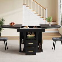 Extendable Dining Table, Dining Room Table, Kitchen Table, Round Dining Table, Extends To Oval, 118-158, Seats Up To 6 People, Three-Tier Storage, Walnut - Black + MDF - View 6