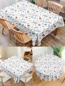 1pc Christmas Series Pattern Printed Tablecloth, Modern Style Polyester Fiber Rectangular Round Waterproof Tablecloth, Digital Printed Tablecloth Suitable For Living Room Home Use, Outdoor Dining Table, Small Round Table - Multicolor - View 1