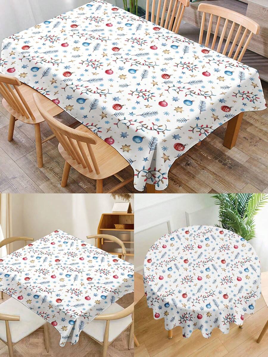 1pc Christmas Series Pattern Printed Tablecloth, Modern Style Polyester Fiber Rectangular Round Waterproof Tablecloth, Digital Printed Tablecloth Suitable For Living Room Home Use, Outdoor Dining Table, Small Round Table - Multicolor - View 1