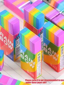 12pcs Multicolor Rainbow 2B Creative Erasers, Soft PVC Sandwich Erasers, Low Dust Correction Erasers. Cute Cartoon Stationery, Suitable For Student Writing, Drawing Correction, Homework Erasure, Classroom Use, And As Children's Reward Gifts. High Cost-Performance, Fashionable And Erasers, Ideal Choice For School Daily Supplies. - Multicolor - View 7