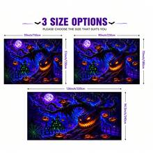 2D Fluorescent Halloween Tapestry: Scary Demon Tree, Pumpkin Head, Scarecrow, Haunted House, Full Moon, Bats, Spider Web, Blacklight Reactive Tapestry - Halloween Home Party Decoration - Multicolor - View 3