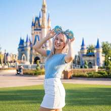 Disney 1pc Frozen Princess Elsa Character Ear Headband, Shiny Light Blue Sequin Snowflake Tiara Bow Cosplay Party Hair Hoop - Multicolor - View 6