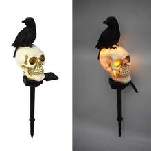 1pc Halloween Resin Solar-Powered Ground Stake Light, Crow And Skull Lantern, Suitable For Courtyard Landscape Decoration - Crow - View 12