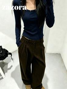 鉚釘圓領秋季針織毛衣，鉚釘鑲嵌百搭修身顯瘦小眾女款上衣 - 藏青色 - 查看 6