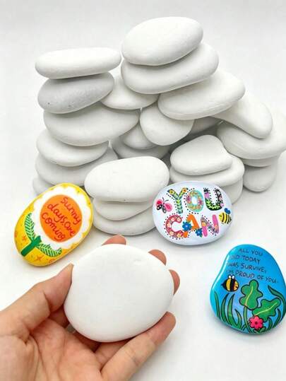 20 Medium Smooth White Painting Stones - Flat And Hand-Selected, Suitable For Crafts, Art, Decoration - No Chemicals, Smooth Surface For Flat Effect, Ideal For Beginners And Handmade Projects, Craft Supplies, Art Projects, Decorative Stones (Painting Stone Shapes Randomly Shipped, Size 1-3cm/)