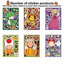 SUPER MARIO BROS. 1set/6pcs Cartoon Character DIY Puzzle Stickers, Princess Fun Disguise Play, Suitable For Hand Accounts, Notebook Decoration. Party Fun Gift With High Playability. Halloween, Christmas, Thanksgiving And Other Festivals (Stochastic Style) - Multicolor - View 5