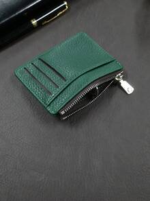1pc PU Material Zipper Card Holder, Minimalist Business Style PU Card Case, Credit Card Wallet, Coin Purse - Dark Green - View 5
