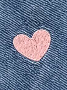 1pc Tween Girls Heart Embroidery Wide Leg Denim Jeans, Frayed Hem Double Button Design, Elastic Waist Casual Loose Straight Leg Long Pants - Medium Wash - View 5