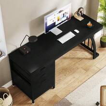 LITTLE TREE Computer Desk With 3 Drawers, 59-Inch PC Desk With Reversible Drawers, Industrial Study Writing Table Workstation With File Storage For Home Office - A - View 8