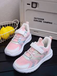 Pink Mesh Kids' Sports Shoes, Lightweight Soft Sole, Non-Slip, Easy On/Off With Hook And Loop - Pink - View 1