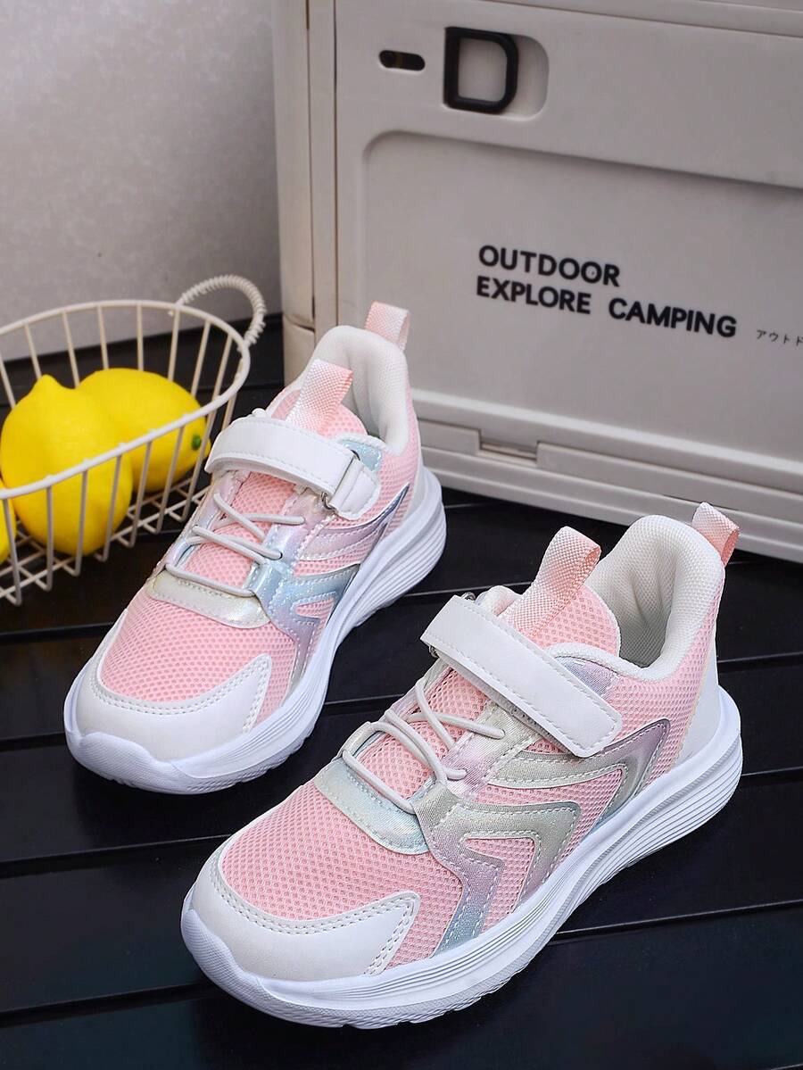 Pink Mesh Kids' Sports Shoes, Lightweight Soft Sole, Non-Slip, Easy On/Off With Hook And Loop - Pink - View 1