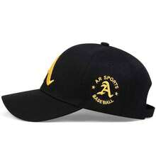 AR 1件裝男士哥德風字母A刺繡棒球帽，可調節戶外防曬休閒帽，適合春/秋季旅行、海灘、派對 - 黑色黃刺繡 - 查看 4