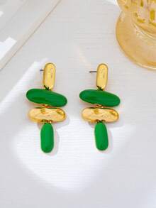 1 Pair European & American Exaggerated Asymmetrical Geometric Oil Drop Enamel Earrings - Light Green - View 1