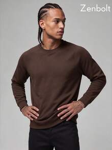 Zenbolt Sweatshirt Leher Bulat Dasar Pria dengan Lengan Raglan, Atasan Pullover Nyaman dan Ramah Kulit, Pakaian Kasual Lengan Panjang Pria - Coklat - View 5