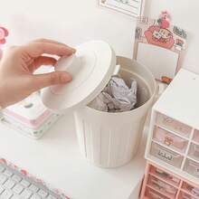 Cute Mini Desktop Trash Can With Cover, Small Round Countertop Garbage Bin, Space‑Saving Waste Basket For Bedroom Office Desk Dormitory - View 3