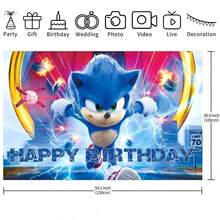 Cartoon Happy Birthday Banner, Anime Peripheral Party Backdrop, Anime Peripheral Party Full Flag, Anime Character Hedgehog Pattern Birthday Party Decoration - Multicolor - View 11