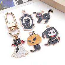 8pcs Alloy Enamel Black Skeleton Cat Halloween Pendant Jewelry Making DIY Earring Pendant Various Design Charms For Jewelry Making Bracelets Necklace - Multicolor - View 2