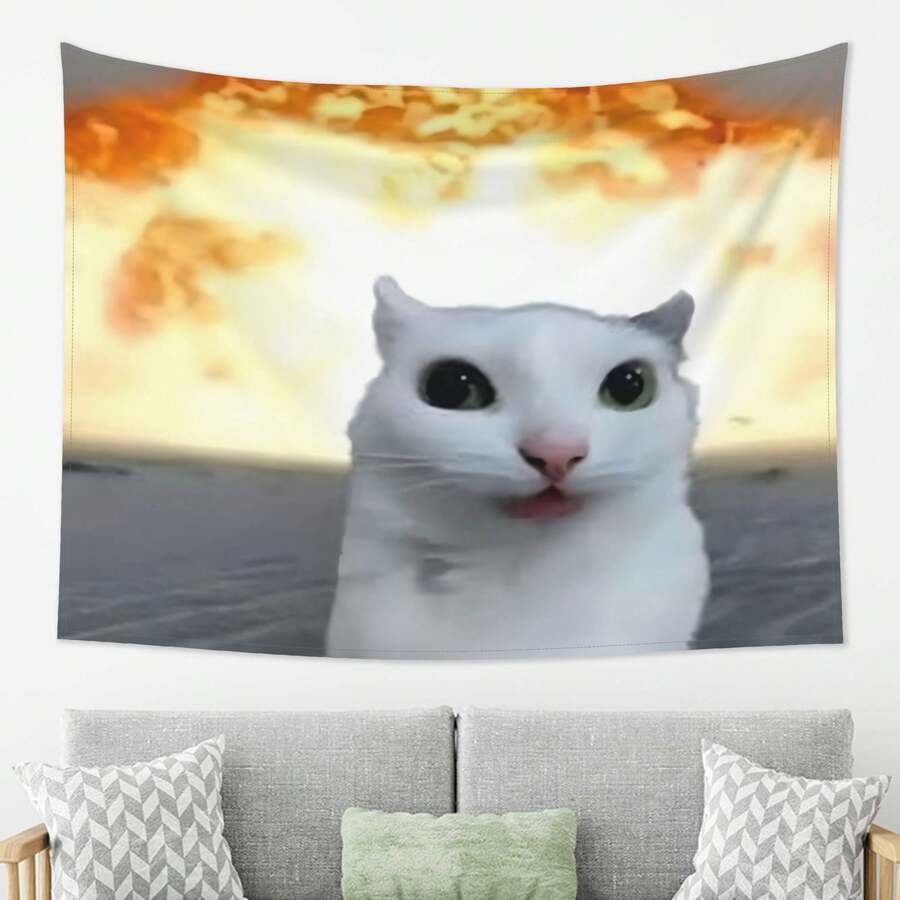 Funny Cat Inspired Design Tapestry, Suitable For Party, Wedding, Birthday Decoration, All-Season Fabric Indoor/Outdoor Decor, Photography Prop, Multi-Functional Decoration, Home Decor, Holiday Organization - Multicolor - View 1