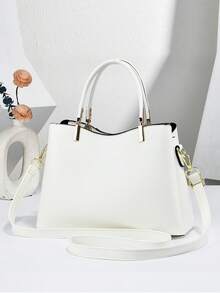 Luxury Letter Print 2-In-1 Tote Bag Set, Elegant Brown Crossbody Bag With Detachable Shoulder Strap And Matching Wallet - Beige - View 4