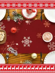 1件裝聖誕雪花Merry Christmas印花長方形桌巾，可水洗，適合居家晚餐、咖啡桌、廚房與餐廳裝飾，聖誕派對餐桌佈置與場景裝飾，聖誕家居裝飾，戶外露台桌巾裝飾，玄關裝飾，壁爐架裝飾 - 聖誕紅 - 查看 5