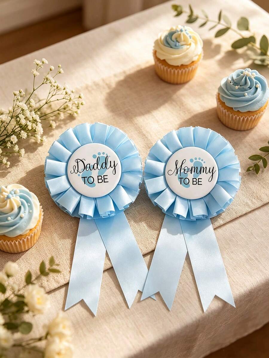 2pcs/1pc Baby Baptism Brooch "Mom-To-Be/Dad-To-Be" Medal, Commemorative Gift For Expectant Parents, Baby Baptism Home Decor Gift - Multicolor - View 1