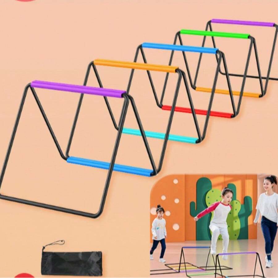 1pc Kids Agility Hurdle, 6pcs Adjustable Training Hurdle Set With Storage Bag, Foldable Children Sports Training Equipment, Indoor And Outdoor Exercise - Multicolor - View 1