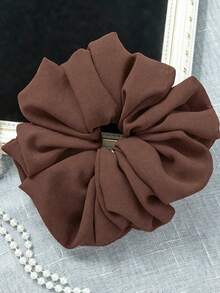 1pc Large Red French Fluffy Chiffon Scrunchie, Suitable For Ponytail, Bun Decor, Women Hair Accessory, Hair Accessories - Red - View 10
