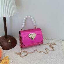1pc Children's Pearl Handbag PU Leather Lightweight Twist Lock Girls Handbag Heart-Shaped Fashion Cute Shoulder Bag Suitable For All Seasons Daily Use - A - View 8
