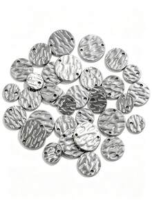 20 Pcs Stainless‑Steel Hammered Textured Round Disc Pendants, Gold‑Plated Single & Double Hole Connector Charms, DIY Jewelry Craft Supplies - Silver - View 4