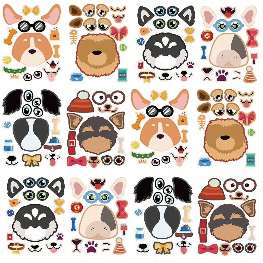 somoving 6/12pcs Cartoon Dog Stickers For Kids, DIY Dress-Up Stickers, Holiday Party Favor Bag Fillers, Classroom Craft Stickers - Multicolor - View 1