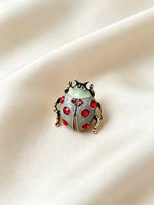 Vintage Enamel Ladybug Brooch, Rhinestone Crystal Insect Lapel Pin, 2 Colors Available, Women's Clothing Accessory Gift - Purple - View 8