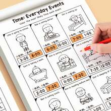 1Pc 32P Telling Time Practice Book Learn To Tell Time Clock Reading A.M. P.M. Daily Routine Time Matching Activity For Preschool Kindergarten Classroom Supplies Halloween Decor Christmas Gift All Styles Shipped Randomly - Multicolor - View 5