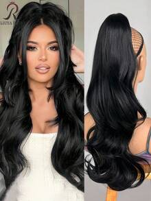 Long Loose Curly Ponytail Synthetic Clip-On Medium-Length, Suitable For Women. Dyeing With Gold, Honey And Brown Curls. 18 Inches Long. - Multicolor - View 13