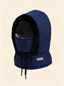 Thickened Hooded Hat With Face Mask And Neck Guard, Plush Trim Winter Headwear, Drawstring, Soft And Comfortable Cold Weather Accessory, Unisex, Outdoor Travel, Commuting, Walking, Daily Wear, Multiple Colors, Autumn/Winter - Multicolor - View 17