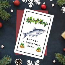 1pc Funny Pun Fish Theme Christmas Card With Envelope, Humorous Holiday Greeting Card, Suitable For Fish Lovers, Christmas Greeting Card, Christmas Gift For Friends And Family - A - View 4