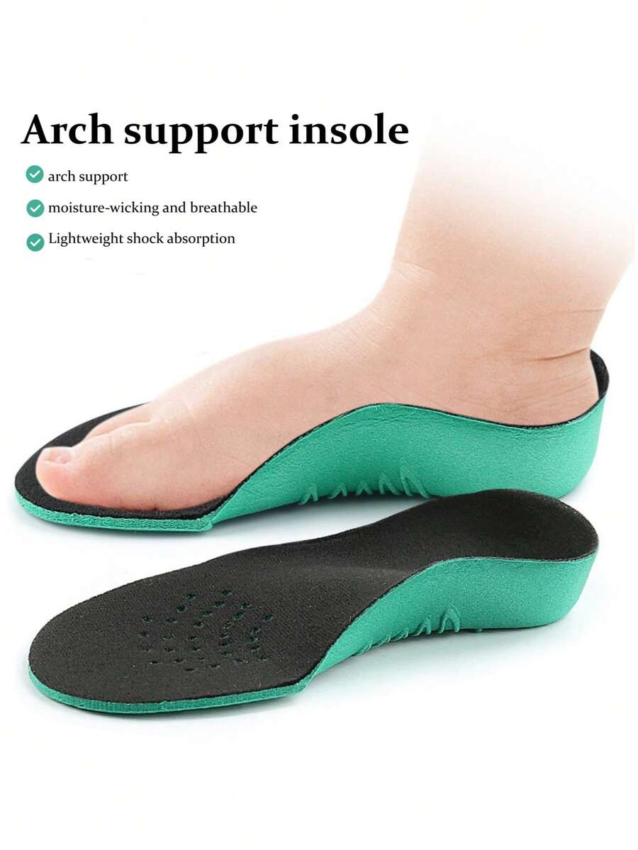 1 Pasang Sol Dalam Sepatu Olahraga Unisex Penopang Lengkungan Kaki Stabil Sepanjang Kaki, Bantalan Sepatu Penyerap Guncangan, Perlindungan Kaki, dan Anti-Torsi untuk Keseimbangan - Hitam dan hijau - View 1