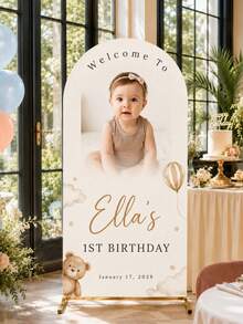 Customized Birthday Welcome Arch Cover, Personalized Name/Age/Date/Photo, For Arch Frame Display (Frame Not Included), Exclusive English 1st Birthday Arch Decoration, Personalized Keepsake, Suitable For Christmas, Easter, Wedding, Mother's Day, Father's Day, Valentine's Day, Customizable Product, Custom Gift, Picture, Photo, Best Friend Gift, Family Gift, Birthday Gift, Gift For Boyfriend, Girlfriend, Family, Lover, Friend - Multicolor - View 7