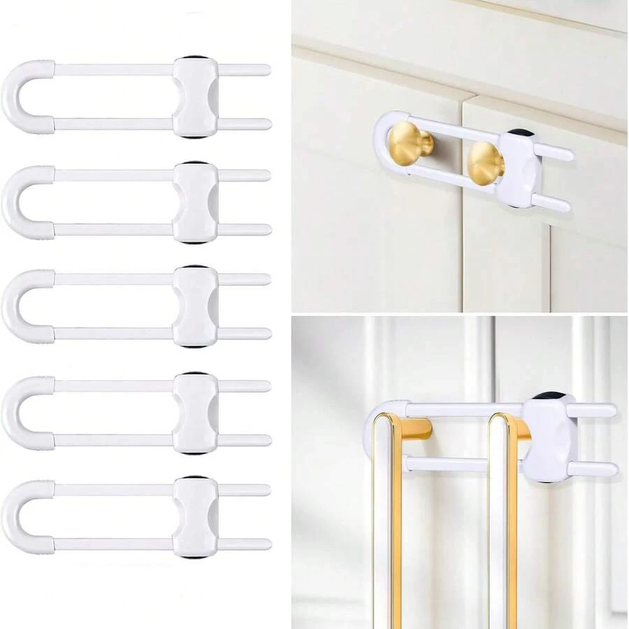 Cabinet Lock, Baby Safety U-Shaped Child Safety Lock, Sliding Drawer Lock, Tool-Free Installation Child Proof Lock, Handle Cabinet Door Latch, Easy To Use - Multicolor - View 1
