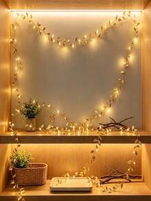 1pc Gold Leaf String Lights, LED Gold Leaf Vine Fairy Lights, Suitable For Home Decor, Bedroom Decor, Wedding Decor, Birthday Decor, Party Decor, Christmas Decor, Thanksgiving Decor, New Year Decor And Room Decor - Warm Light - View 10