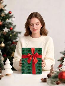 1 Roll Of Christmas Gift Wrapping Paper With Small Christmas Tree Pattern ,Perfect For Christmas Gift Wrapping,Decorating For Christmas Parties,Home Festive Decoration,DIY Craft,1 Roll Size: 43 Cm X 300 Cm - A - View 3