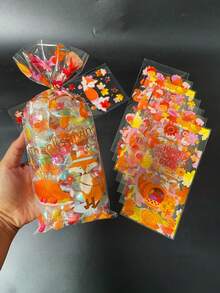 50pcs Thanksgiving Maple Leaf Bread Fox Pattern Gift Packaging Flat Bags, With Gold Twist Ties, Thanksgiving Theme Party Gift Packaging Transparent OPP Bags - W-Yellow - View 1