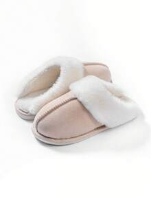 Unisex Plush Lined Slippers For Autumn/Winter, Comfortable Warm Soft Sole Indoor House Slippers, Cozy Warm Plush Non-Slip Home Slippers For Men And Women, Suitable For Home Use In Autumn/Winter - Beige - View 6